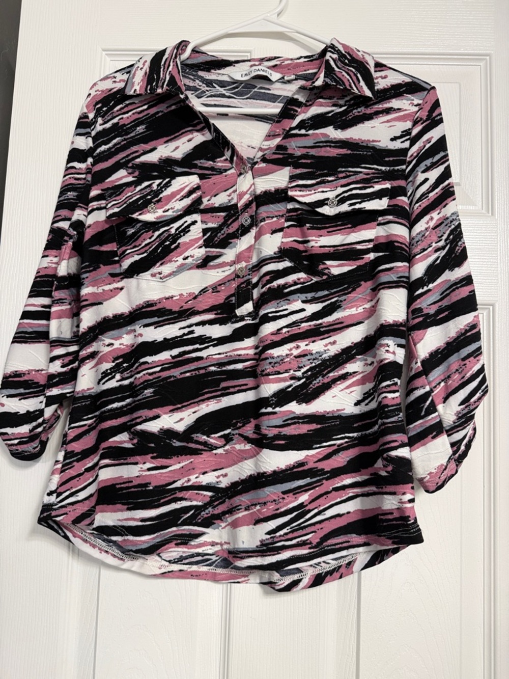 Paintstroke Print Button-Front Tunic in Pink, Black & White